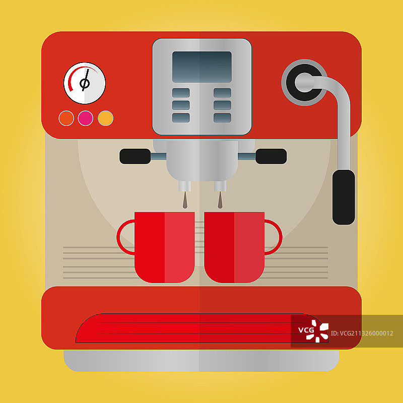 红咖啡机与咖啡杯平面设计图片素材