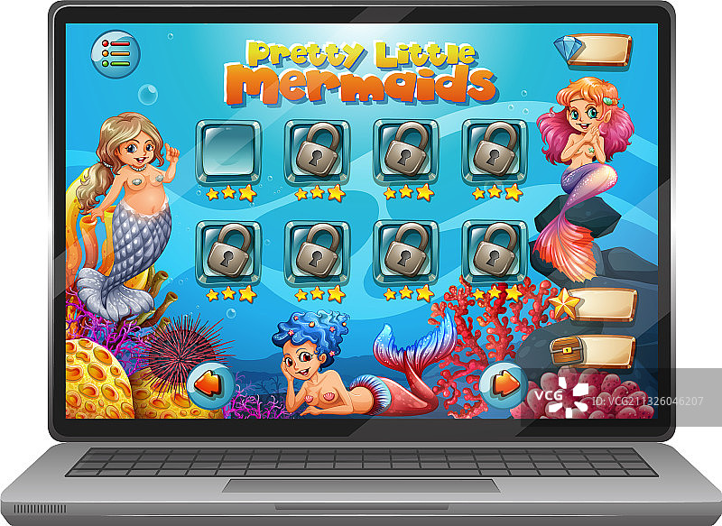 笔记本电脑屏幕上的美人鱼游戏图片素材