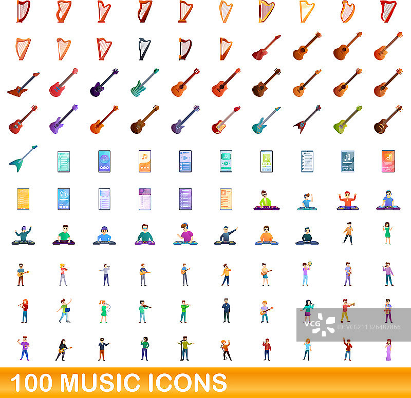 100音乐图标设置卡通风格图片素材