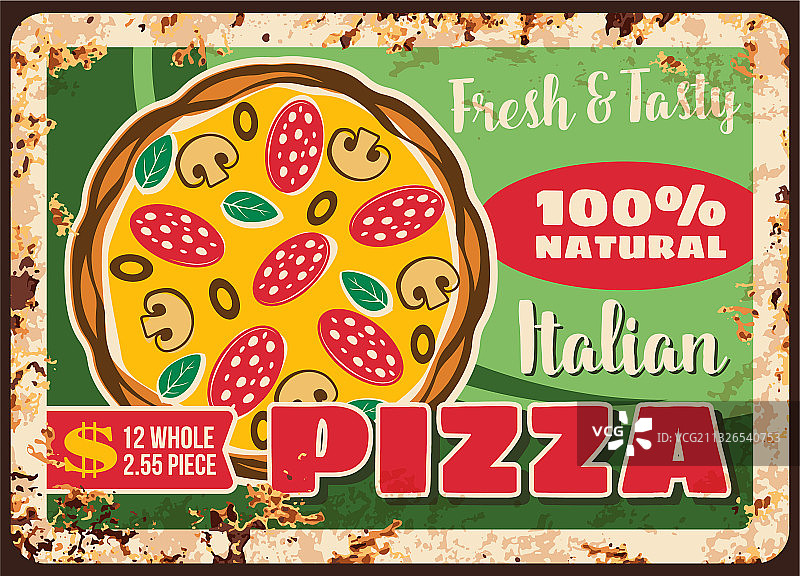 披萨和意大利披萨店铁板锈迹斑斑的菜单图片素材