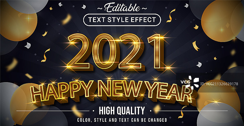 2021年新年快乐与金色文字效果颜色图片素材