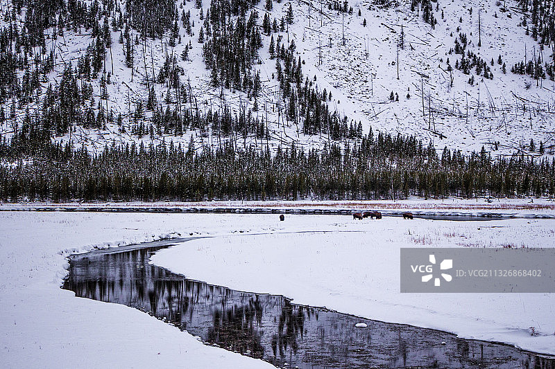 冬季冰冻湖泊的风景图片素材