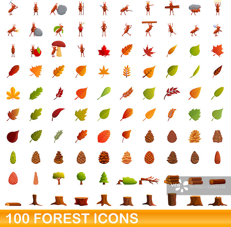 100森林图标设置卡通风格图片素材
