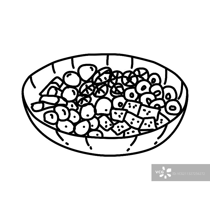 开胃菜沙拉图标涂鸦手绘或轮廓图片素材