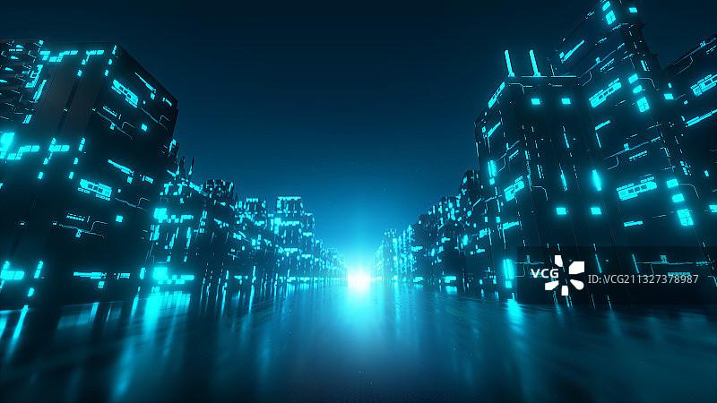 三维渲染蓝色科技城市图片素材