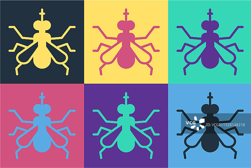 流行艺术蚊子图标孤立的颜色背景图片素材