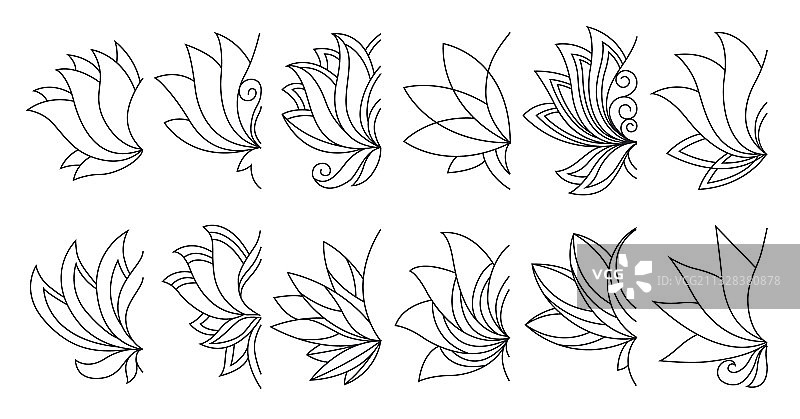 莲花图标集盛开的花朵单色图片素材