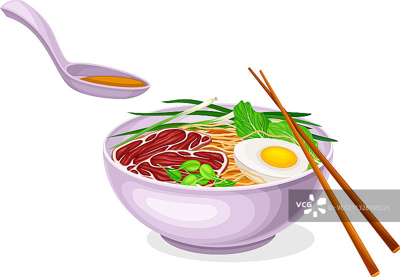 亚洲的一种咸味汤，里面有面条和煮鸡蛋图片素材