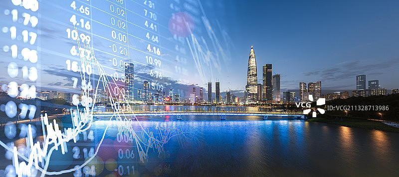 深圳城市天际线和股票股市数据概念图片素材