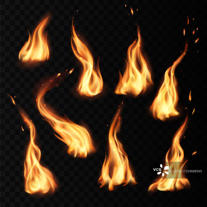 火焰火焰燃烧与火花逼真的图标图片素材