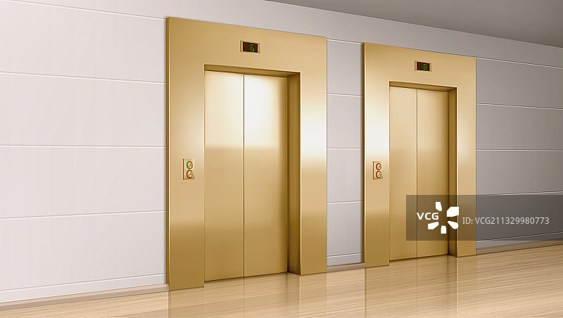 现代办公室走廊的金属电梯门图片素材