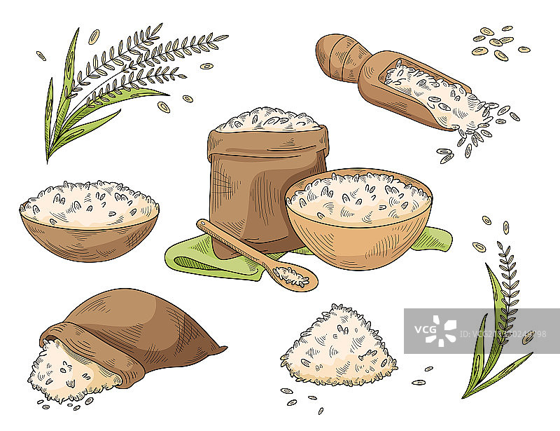 水稻作物和用它制成的食物图片素材