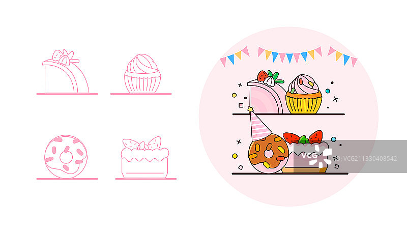 卡通食物甜点蛋糕矢量插画元素图片素材