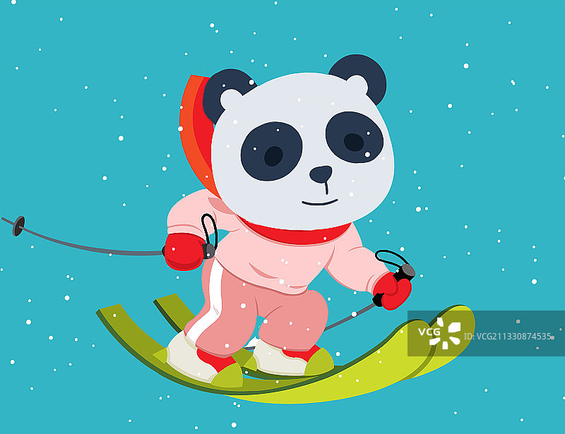 可爱卡通熊猫滑雪运动健身趣味插画图片素材