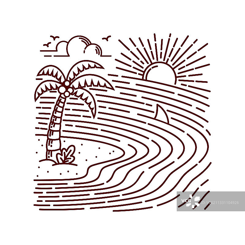 手绘夏日沙滩线图片素材