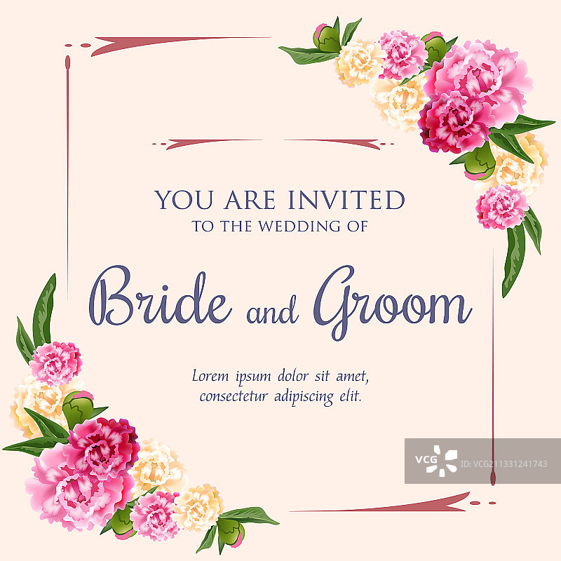 粉色和白色的婚礼请柬设计图片素材