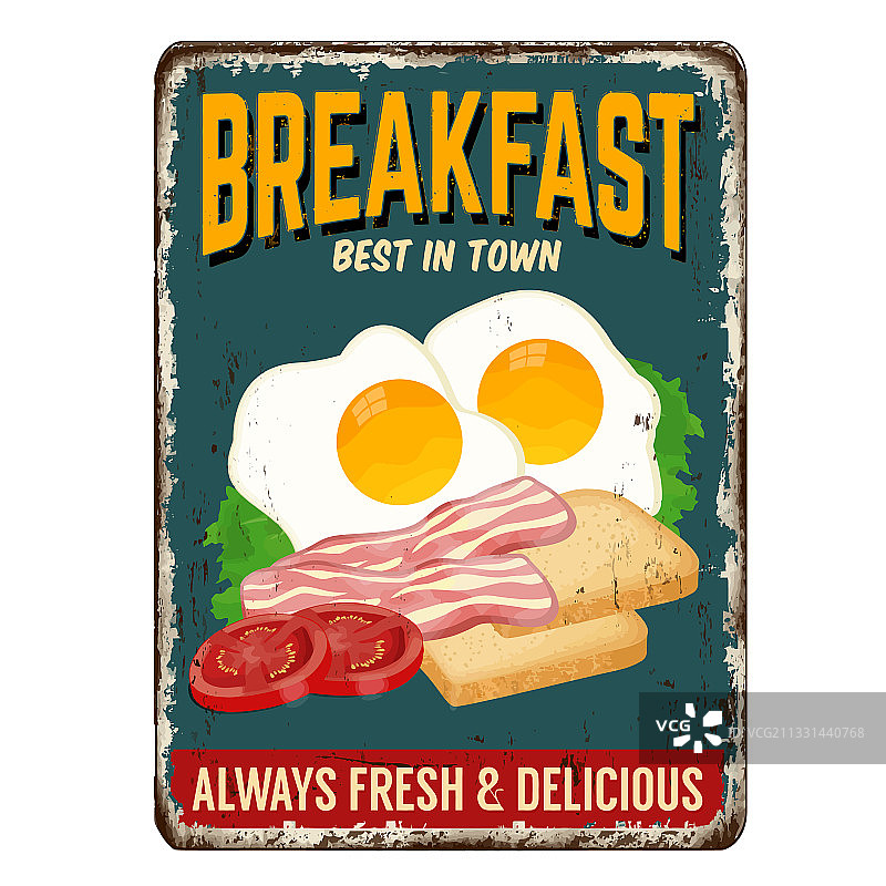 早餐陈旧生锈的金属标志图片素材