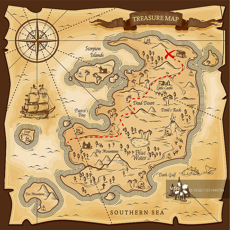 地图宝藏纸羊皮纸海盗金库图片素材