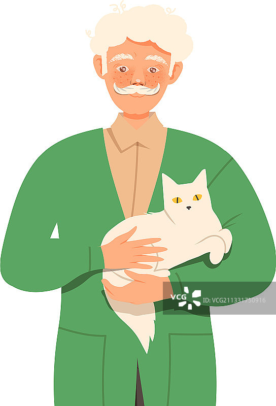 老人抱着他的宠物猫图片素材