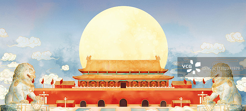 中国故宫建筑午门国庆节插画图片素材