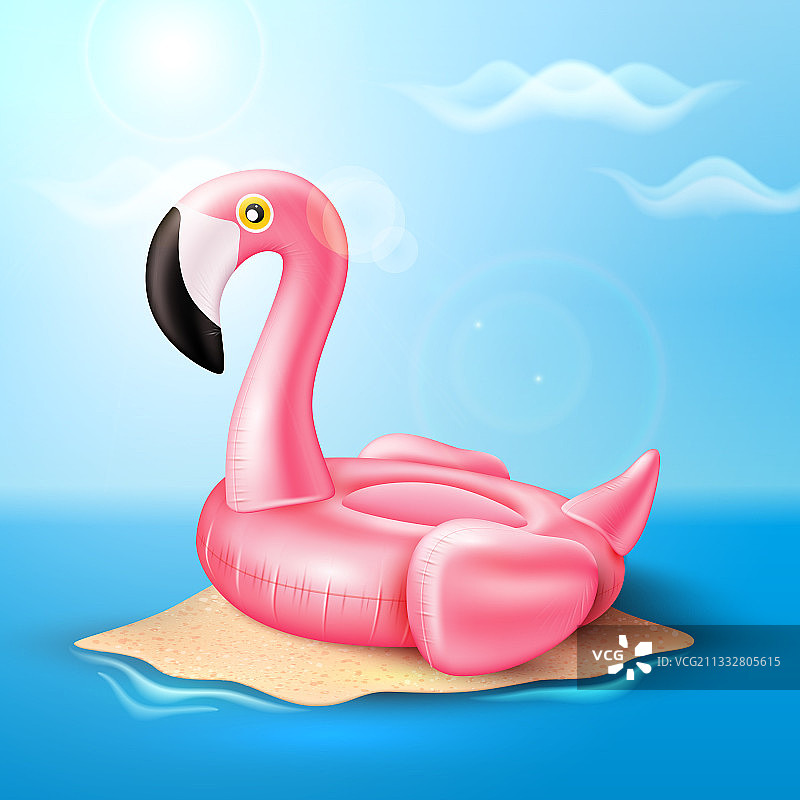 海滩上的火烈鸟充气泳池图片素材