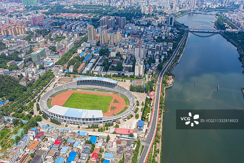 河南信阳浉河城市天际线风光航拍图片素材