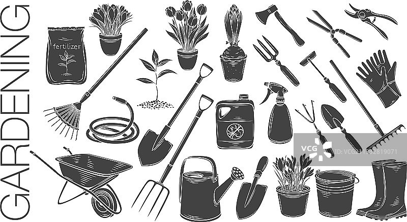 园艺工具和植物图片素材