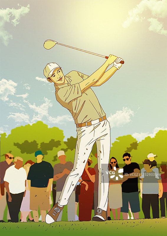 一个微笑着挥动高尔夫球杆的男人图片素材