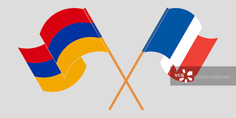 亚美尼亚和法国国旗交叉飘扬图片素材