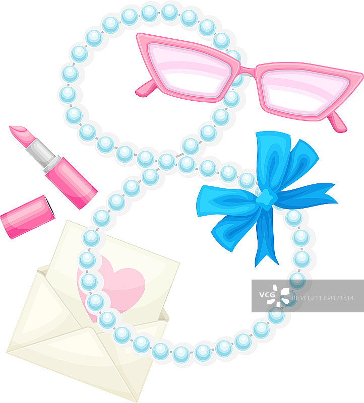 珠项链蝴蝶结和口红作为粉色女性图片素材