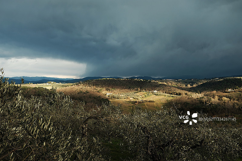 意大利天空映衬下的田野风景图片素材