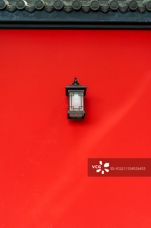 国潮复古故宫红色围墙墙面壁灯房檐图片素材