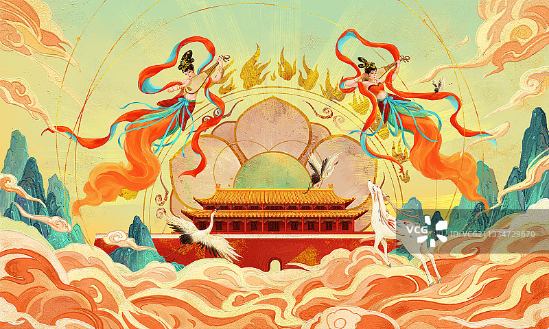 中国风创意国庆节唯美插画图片素材