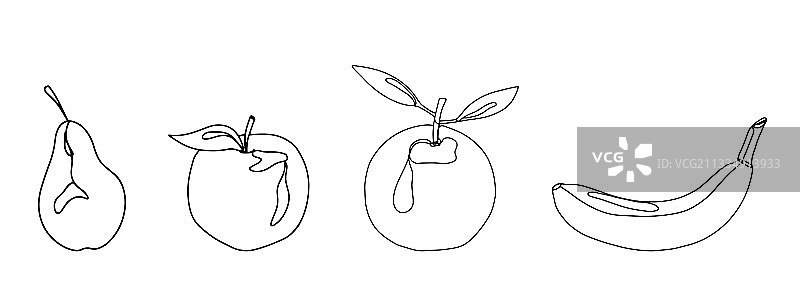 设置线形水果在一个白色的背景苹果图片素材