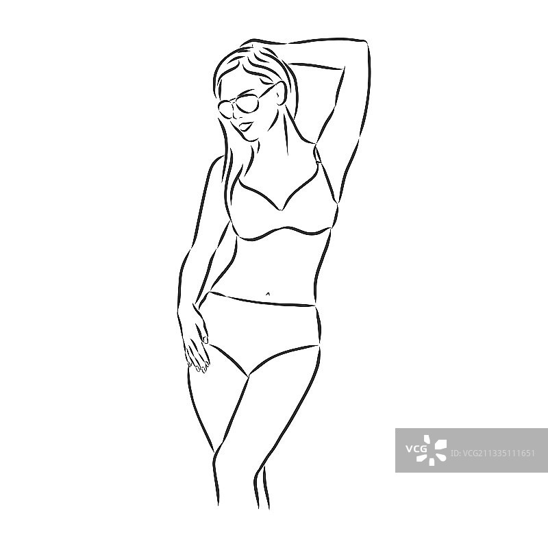 美丽的女人身体在比基尼泳装素描图片素材