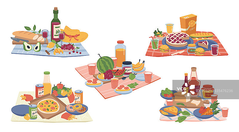 毯子，野餐食物，水果，蔬菜，零食图片素材
