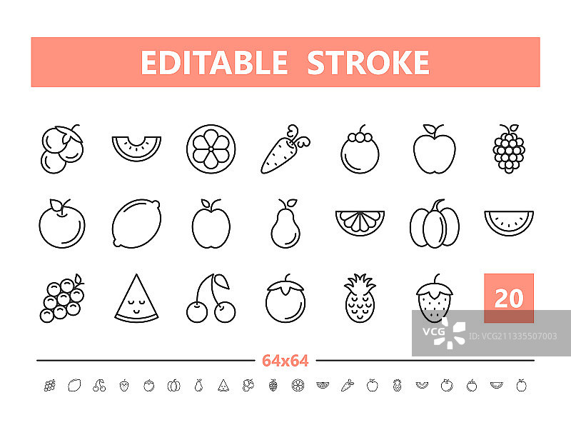 水果和蔬菜20行图标图片素材
