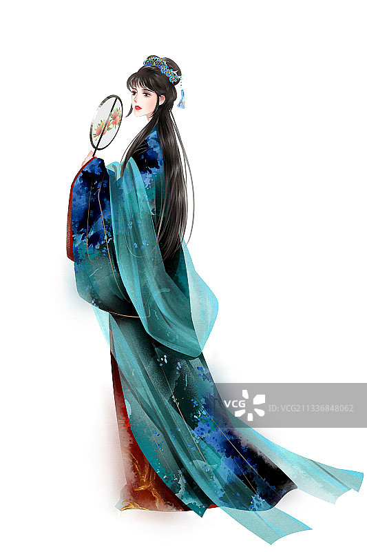 中国风水彩古风女性插画元素图片素材