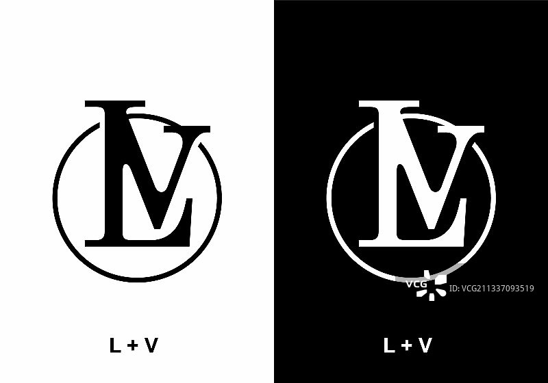 黑色和白色lv首字母在圆圈里图片素材