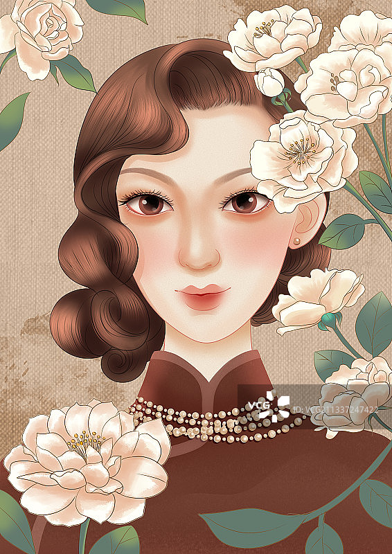 旗袍美女-白蔷薇图片素材