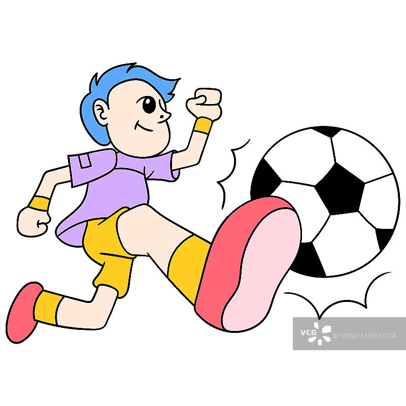 一个男孩在行动运球足球涂鸦图标图片素材