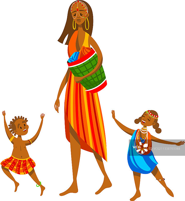 种族家庭非洲部落妈妈孩子有趣图片素材
