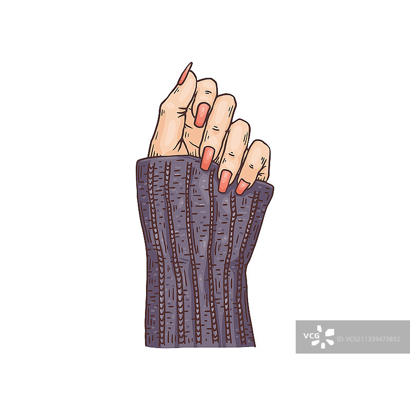 女性的手与指甲覆盖搪瓷素描图片素材