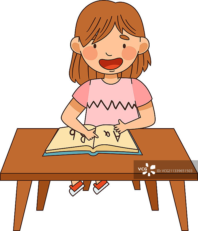 小女孩在幼儿园坐在课桌前图片素材