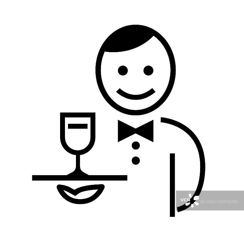 图标与一个男服务员和一杯酒在手里图片素材