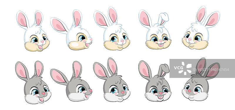 设置可爱的卡通兔子的头图片素材