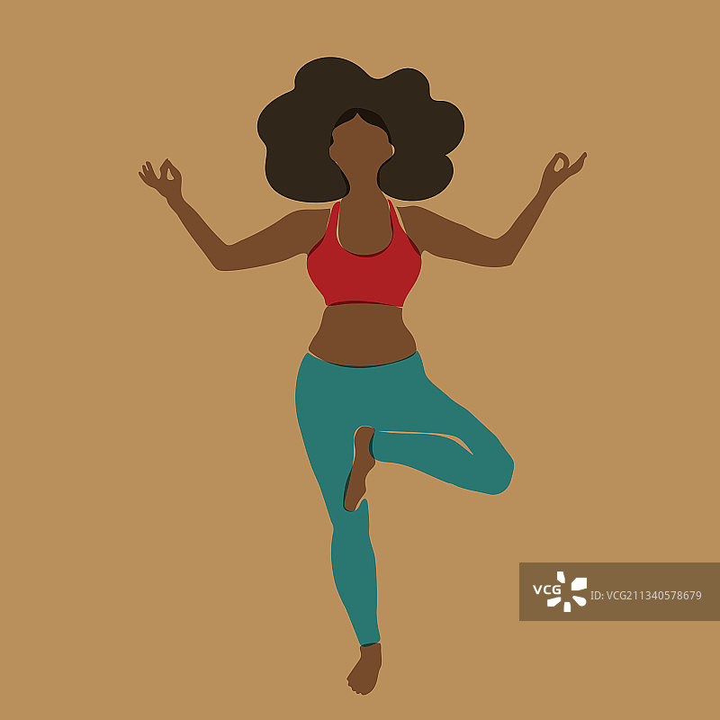 非裔美国瑜伽女抽象全身图片素材