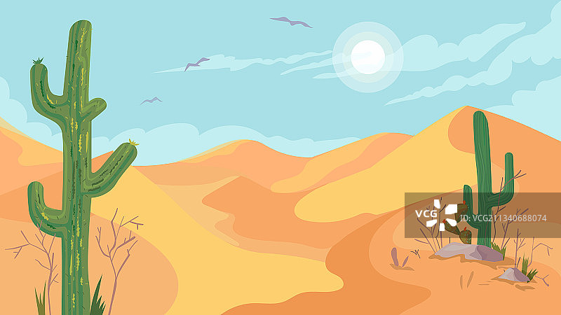 墨西哥热沙漠景观旗帜扁平卡通设计图片素材