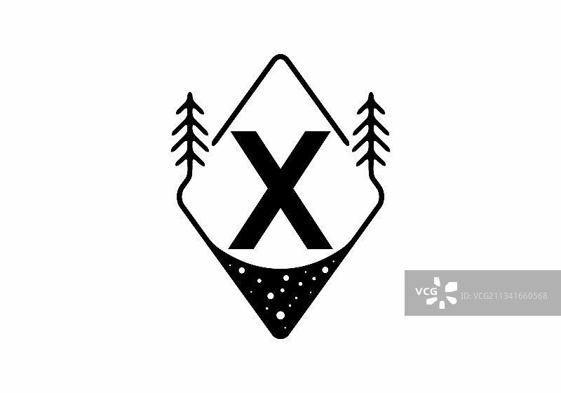 黑线艺术徽章与松树和x字母图片素材