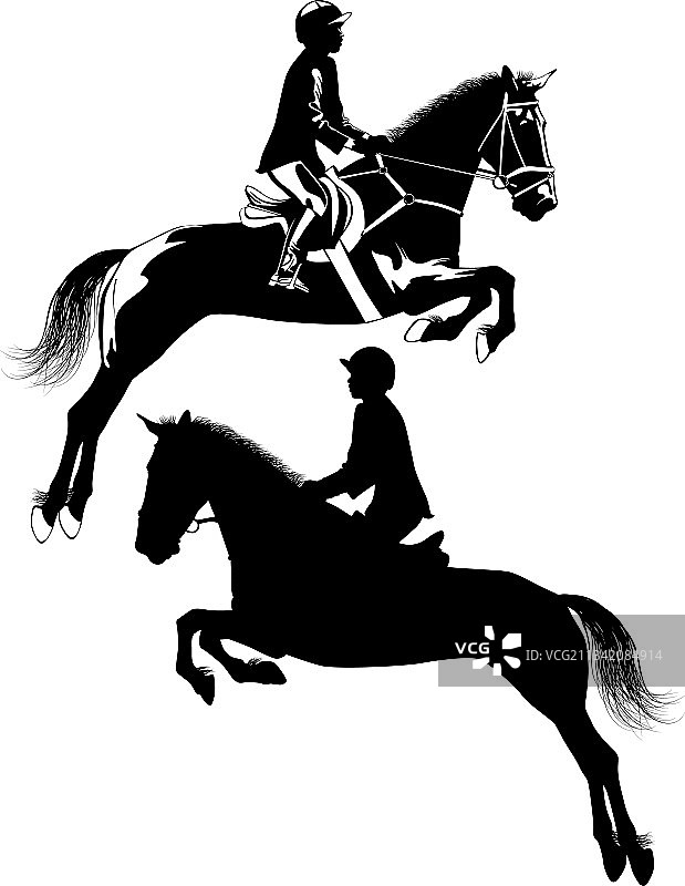 黑白画面一个女孩骑着马跳图片素材